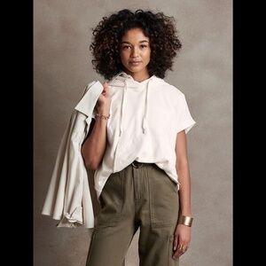 Banana Republic Factory French Terry Short Sleeve Hooded Sweatshirt